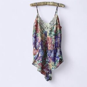 Vintage Pastel Floral Print Satin Romper